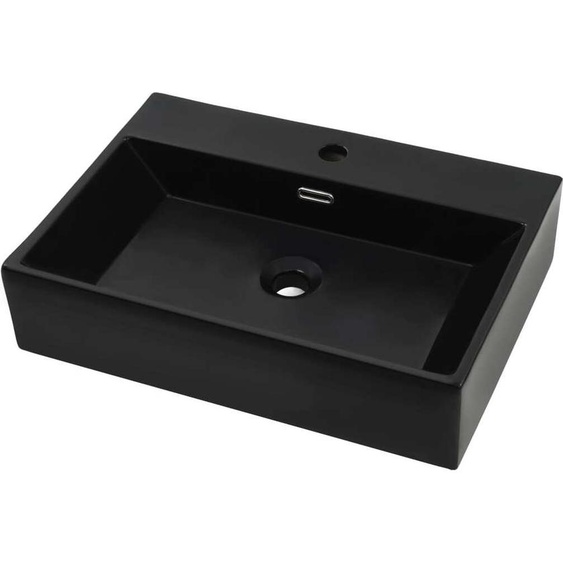 vidaXL Lavabo avec trou pour robinetterie Céramique noire 76 x 42,5 x 14,5 cm