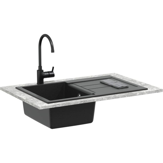 vidaXL Lavabo noir 780 x 500 mm 80% quartz et 20% résine