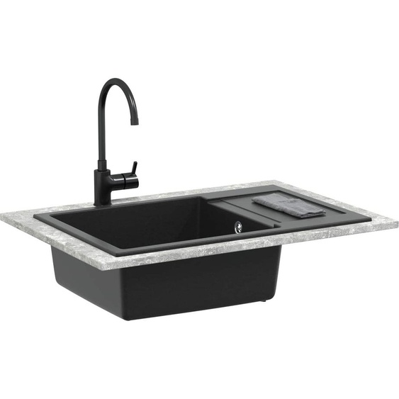 vidaXL Lavabo noir 780 x 500 mm 80% quartz et 20% résine