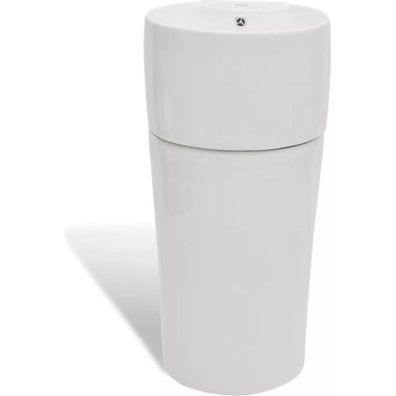 vidaXL Lavabo sur pied avec robinet/trous de trop-plein céramique blanc rond