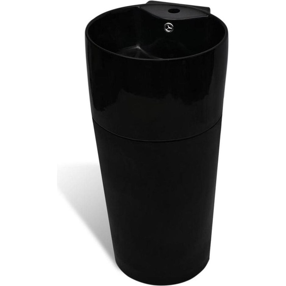 vidaXL Lavabo sur pied en céramique avec trou pour trop-plein/ robinetterie noir