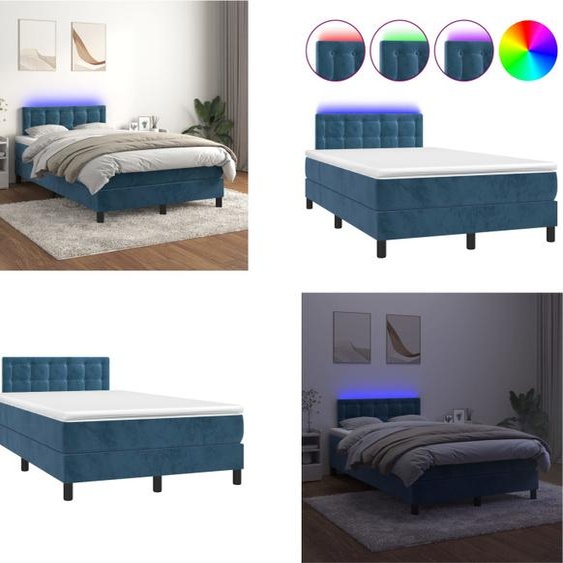 vidaXL Lit à sommier tapissier avec matelas et LED bleu foncé 120x200 cm velours - Lit à sommier tapissier - Lits à sommier tapissier - Lit - Lits