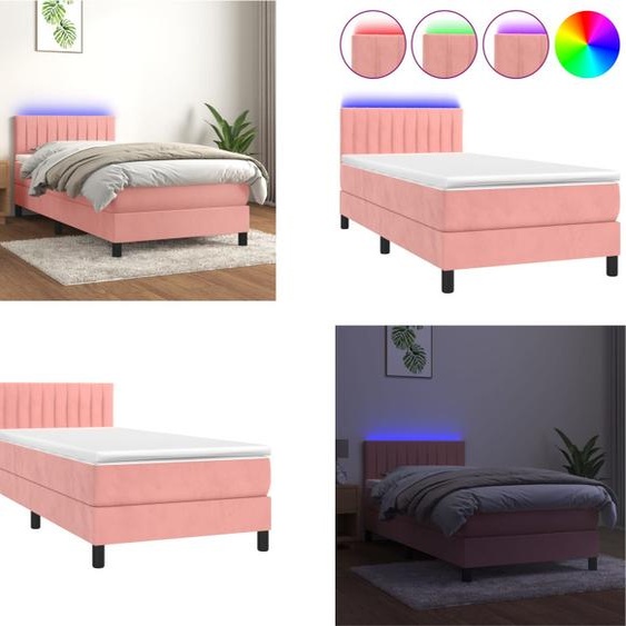 vidaXL Lit à sommier tapissier avec matelas et LED rose 90x200 cm velours - Lit à sommier tapissier - Lits à sommier tapissier - Lit - Mobilier de chambre à coucher