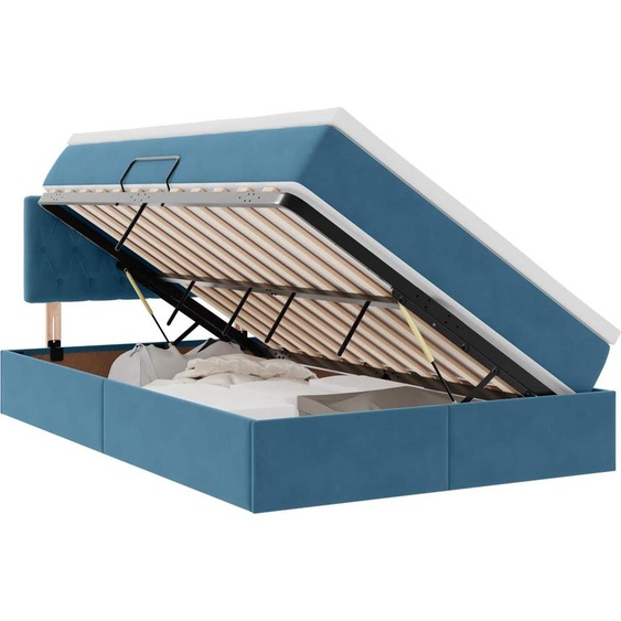 vidaXL Lit avec rangement et LED bleu foncé 120 x 200 cm velours