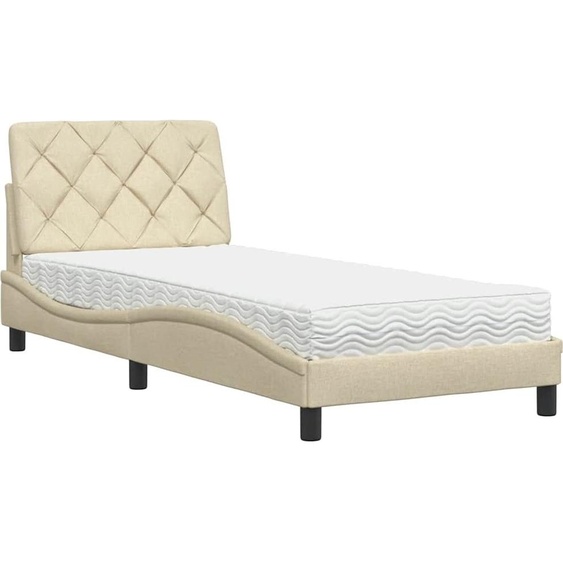 vidaXL Lit avec matelas Crème 90x200 cm Tissu