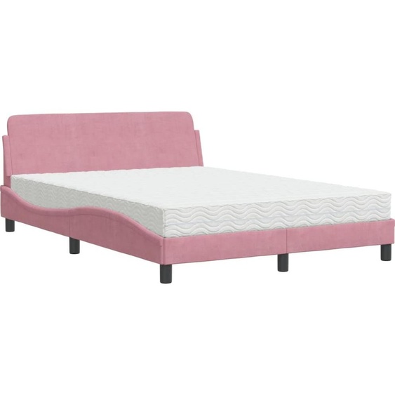 vidaXL Lit avec matelas Dover rose 140x200 cm velours