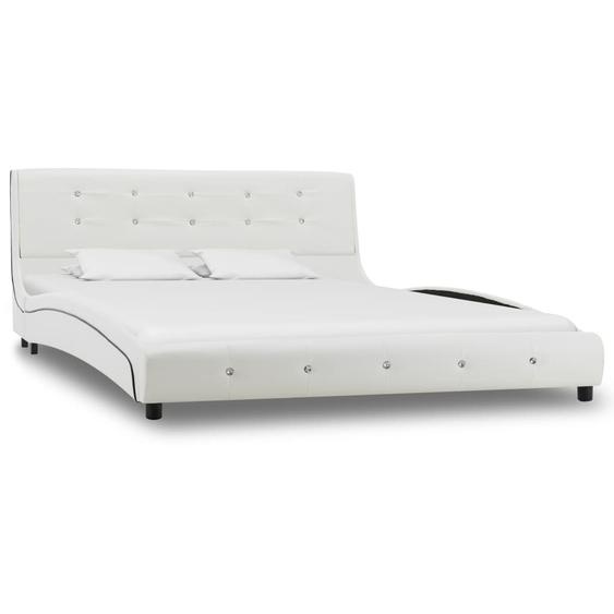 vidaXL Lit avec matelas en mousse à mémoire de forme Blanc Similicuir 140x200 cm