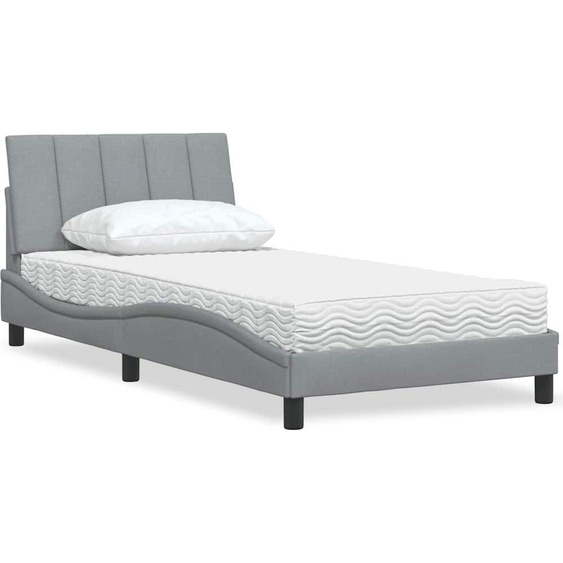 vidaXL Lit avec matelas Hanko gris clair 100x200 cm Tissu