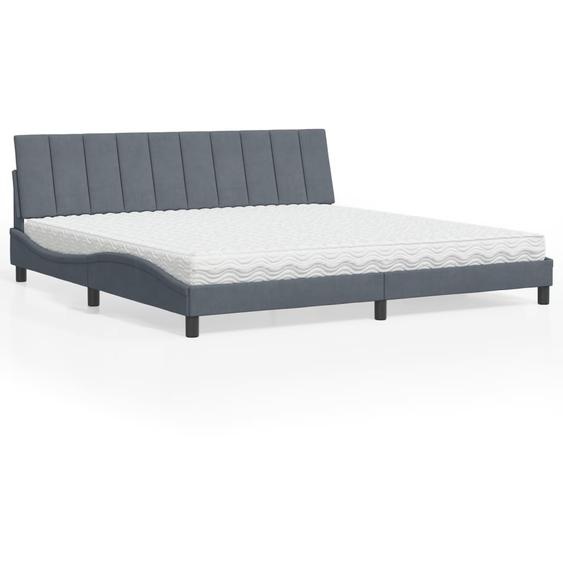 vidaXL Lit avec matelas Hanko gris foncé 200x200 cm velours