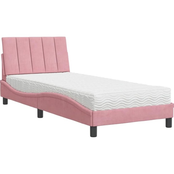 vidaXL Lit avec matelas Hanko rose 90x190 cm velours