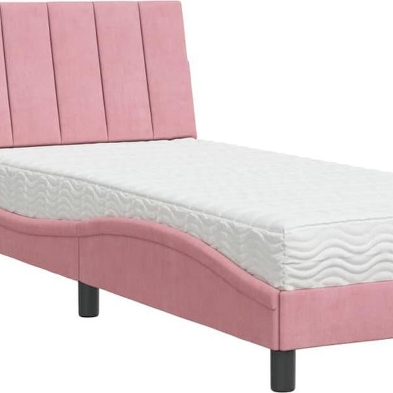 vidaXL Lit avec matelas Hanko rose 90x200 cm velours