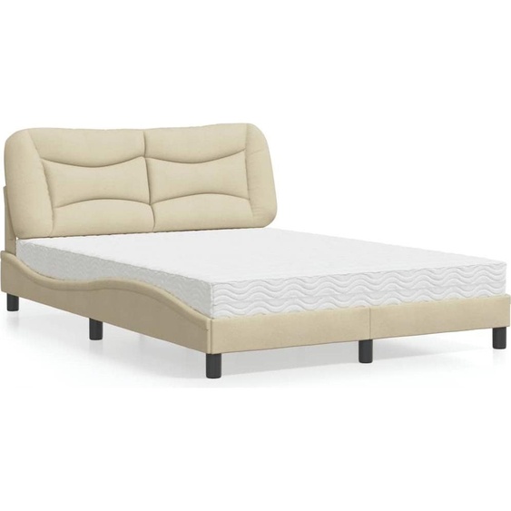 vidaXL Lit avec matelas Hvar Crème 140x190 cm Tissu