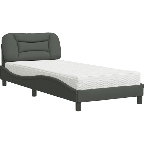 vidaXL Lit avec matelas Hvar gris foncé 90x190 cm Tissu