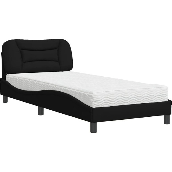 vidaXL Lit avec matelas Hvar noir 90x200 cm Tissu