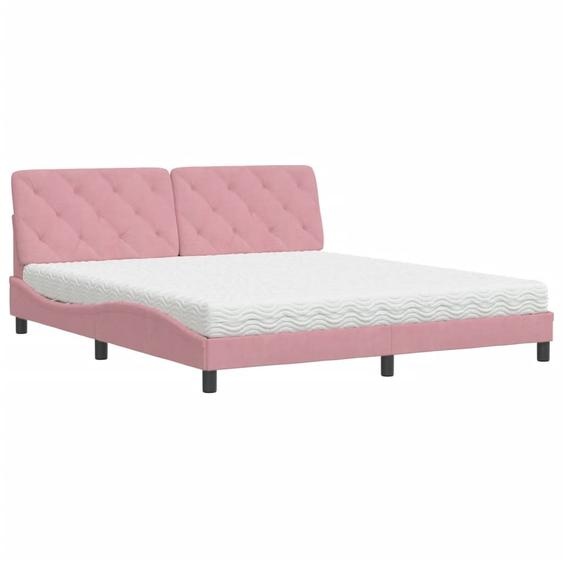 vidaXL Lit avec matelas rose 180x200 cm velours