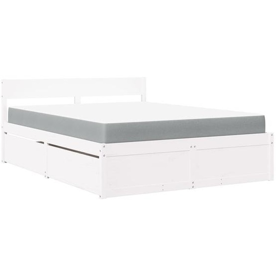 vidaXL Lit avec tiroirs et matelas blanc 160x200 cm bois massif