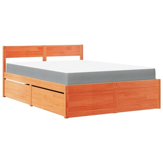 vidaXL Lit avec tiroirs et matelas brun cireux 120x190 bois massif