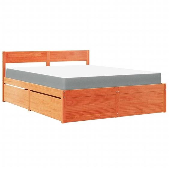 vidaXL Lit avec tiroirs et matelas brun cireux 140x200 bois massif