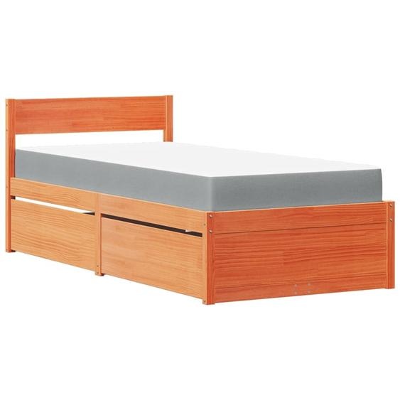 vidaXL Lit avec tiroirs et matelas brun cireux 90x200 bois massif