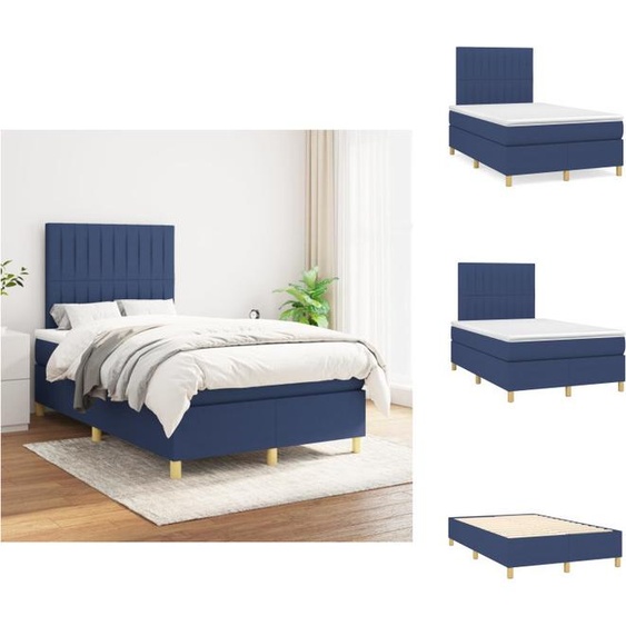 vidaXL Lit Boxspring avec matelas Bleu 120x200 cm Tissu - Lits et Sommiers
