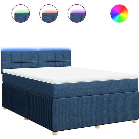 vidaXL Lit boxspring avec matelas bleu 140x190 cm Tissu