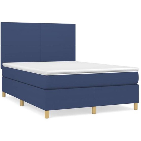 vidaXL Lit boxspring avec matelas bleu 140x190 cm Tissu