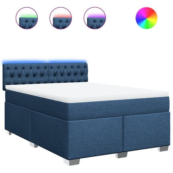 vidaXL Lit boxspring avec matelas bleu 140x200 cm Tissu