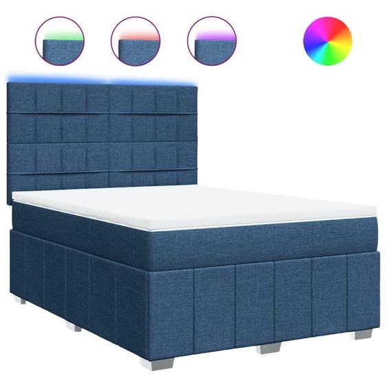 vidaXL Lit boxspring avec matelas bleu 140x200 cm Tissu