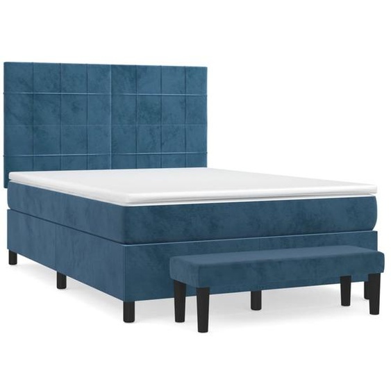 vidaXL Lit boxspring avec matelas bleu foncé 140x190 cm velours