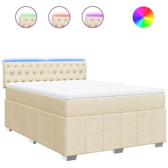 vidaXL Lit boxspring avec matelas Crème 140x200 cm Tissu