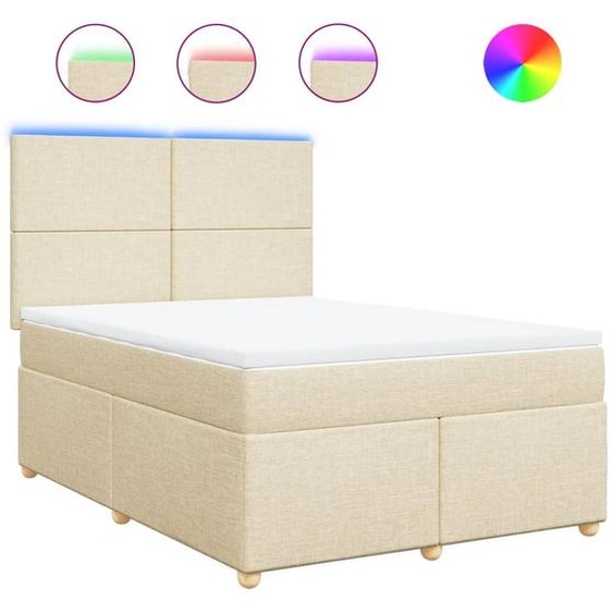 vidaXL Lit boxspring avec matelas Crème 140x200 cm Tissu