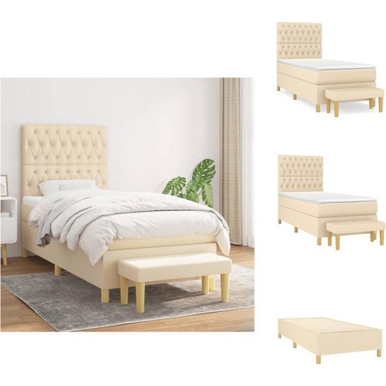 vidaXL Lit Boxspring avec matelas Crème 90x200 cm Tissu - Lits et Sommiers