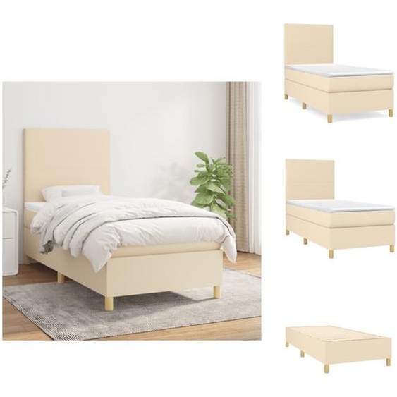 vidaXL Lit Boxspring avec matelas Crème 90x200 cm Tissu - Lits et Sommiers