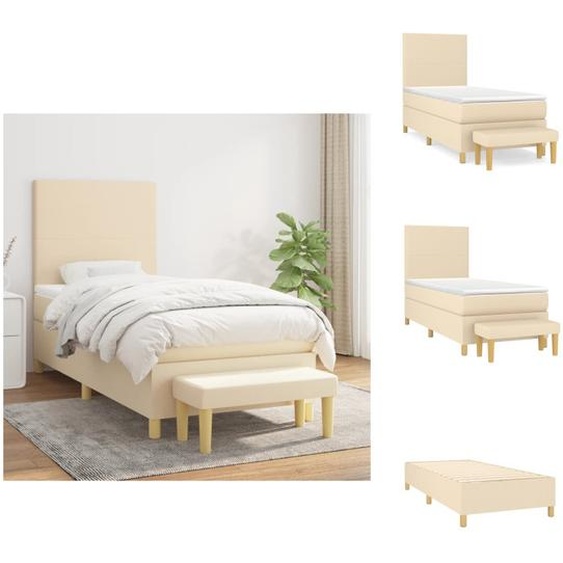vidaXL Lit Boxspring avec matelas Crème 90x200 cm Tissu - Lits et Sommiers