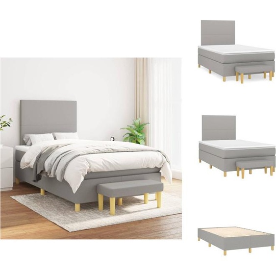 vidaXL Lit Boxspring avec matelas Gris clair 120x200 cm Tissu - Lits et Sommiers