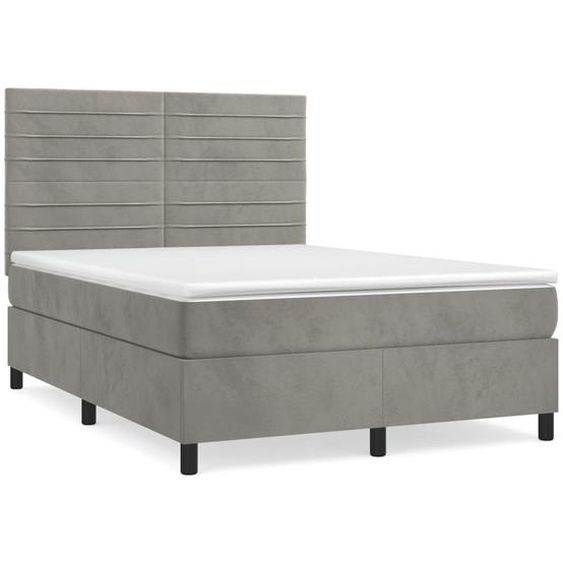 vidaXL Lit boxspring avec matelas gris clair 140x190 cm velours