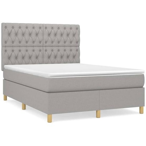 vidaXL Lit boxspring avec matelas gris clair 140x200 cm Tissu