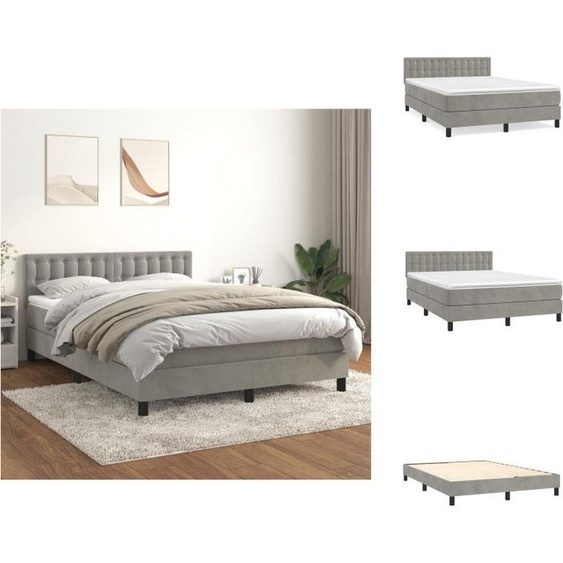 vidaXL Lit Boxspring avec matelas Gris clair 140x200 cm Velours - Lits et Sommiers