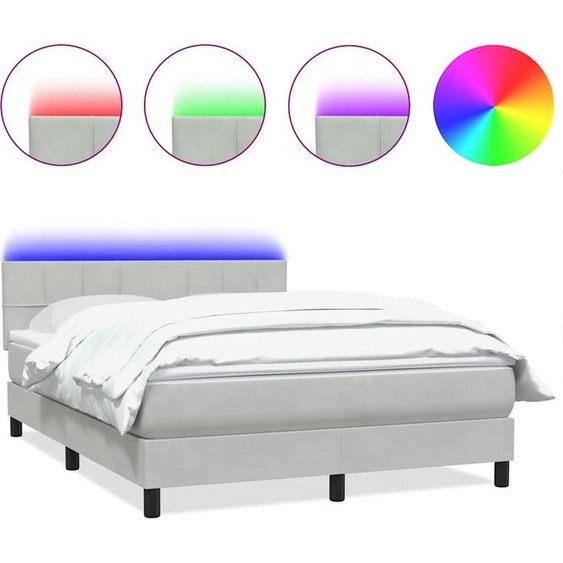 vidaXL Lit boxspring avec matelas & LED gris clair 160x220 cm velours