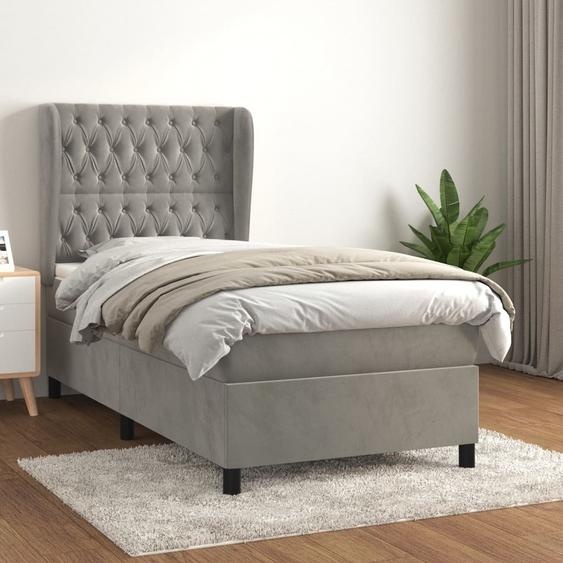 vidaXL Lit boxspring avec matelas gris clair 90x190 cm Velvet - Lit boxspring - Lits boxspring - Lit - Meubles de chambre à coucher