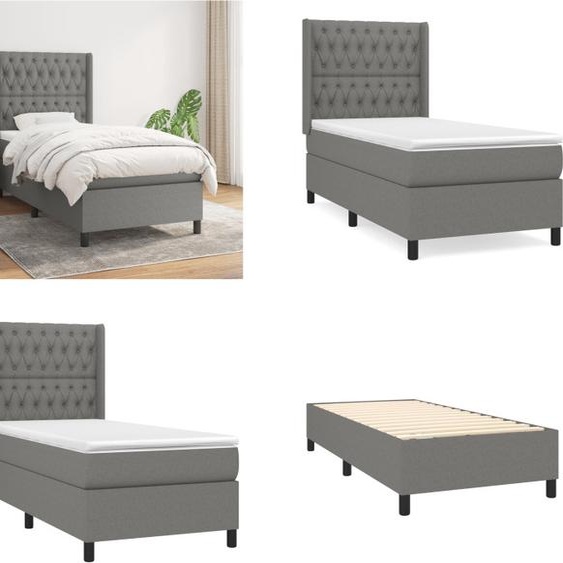 vidaXL Lit boxspring avec matelas gris foncé 100x200 cm Tissu - Lit boxspring - Lits boxspring - Lit - Meubles de chambre à coucher