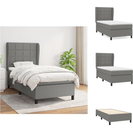 vidaXL Lit Boxspring avec matelas Gris foncé 100x200 cm Tissu - Lits et Sommiers