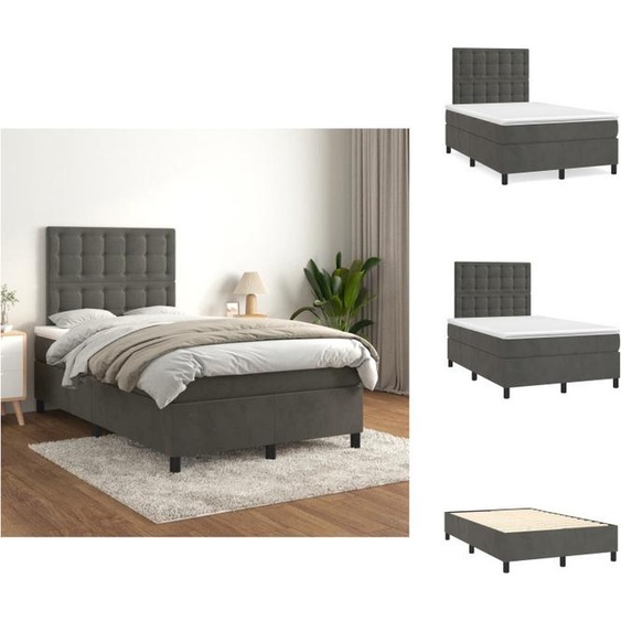 vidaXL Lit Boxspring avec matelas Gris foncé 120x200 cm Velours - Lits et Sommiers