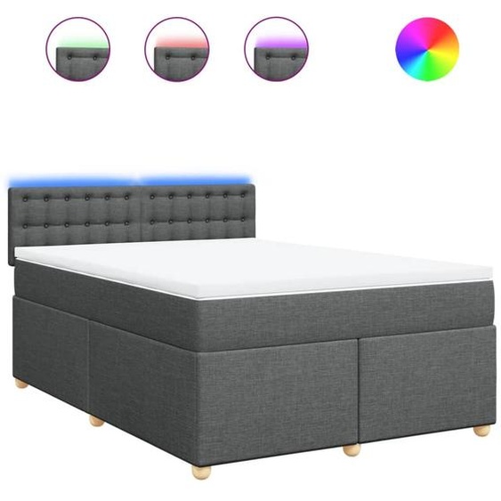 vidaXL Lit boxspring avec matelas gris foncé 140x190 cm Tissu