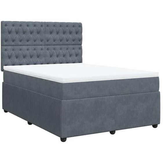vidaXL Lit boxspring avec matelas gris foncé 140x200 cm velours