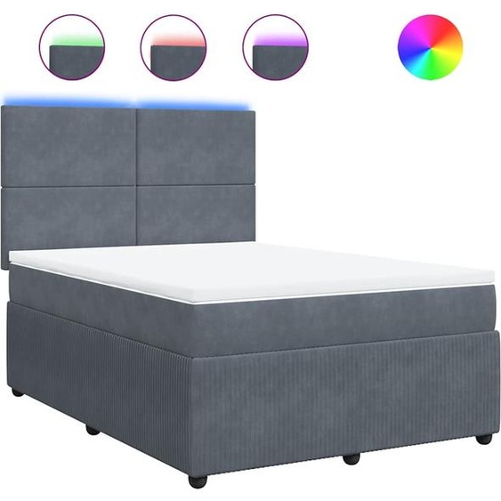 vidaXL Lit boxspring avec matelas gris foncé 140x200 cm velours