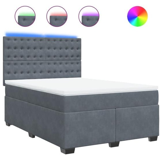 vidaXL Lit boxspring avec matelas gris foncé 140x200 cm velours