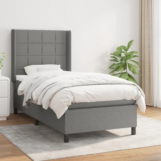 vidaXL Lit boxspring avec matelas gris foncé 80x200 cm Tissu - Lit boxspring - Lits boxspring - Lit - Meubles de chambre à coucher