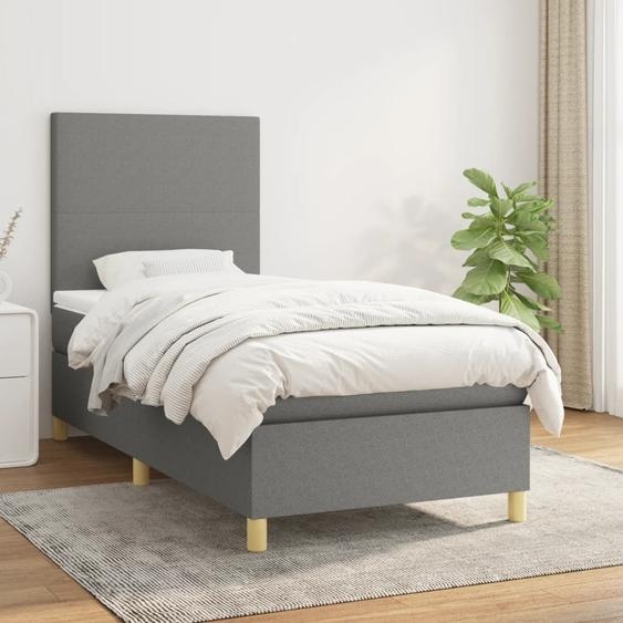 vidaXL Lit boxspring avec matelas gris foncé 80x200 cm Tissu - Lit boxspring - Lits boxspring - Lit - Meubles de chambre à coucher