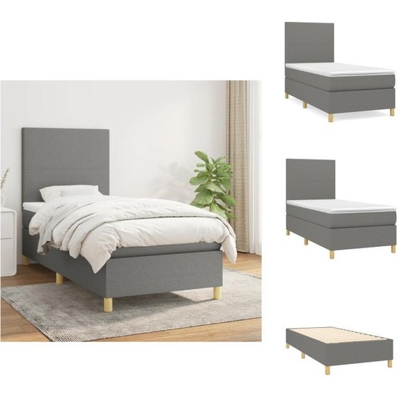 vidaXL Lit Boxspring avec matelas Gris foncé 80x200 cm Tissu - Lits et Sommiers